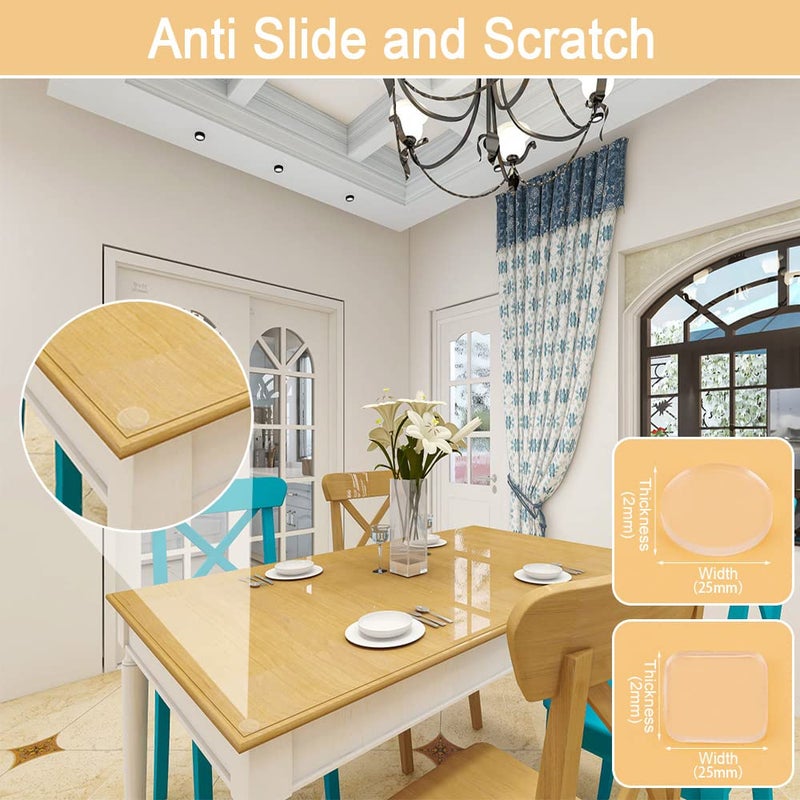 Xfenvs Premium Clear Soft Glass Table Top Bumper, Anti Slide and Scratch for Glass Table, Non-Adhesive Rubber Pads for Glass Table Top Spacer, Round and Square (25mm*2mm, 20 PCS) - Image 2
